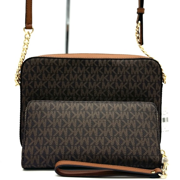 Michael Kors Large EW Crossbody Bag & Large Continental Wallet Brown/Gold - Picture 5 of 13